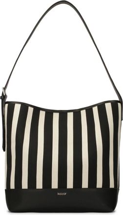 Kazar Grote gestreepte handtas van stof en leer - Dames - Shoppers - Zwart - ONE Size - Leer - Tassen