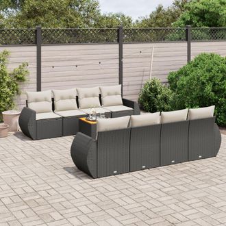 vidaXL Set De Sof&aacute;s De Jard&iacute;n 8 Piezas Y Cojines Rat&aacute;n Sint&eacute;tico Negro Vidaxl