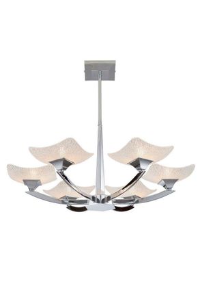 Netlighting Ayres 6 Light Semi Flush Multi Arm Ceiling Light Chrome Savon Effect Glass G9 in Grey