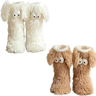 Generic Muff-le Friends Cozy Socks - Womens Winter Warm Fuzzy Non-Slip Slipper Socks with Cute Big Eyes & Ears, Fluffy Plush Indoor House Socks for Girls (01)