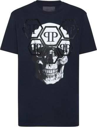 Philipp Plein T-shirt Ronde Hals SS Stones Skull - Heren - T-shirts - Blauw - 2XL - Katoen - Tops