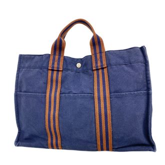 Herm&egrave;s Navy Canvas Tote Bag (Pre-Owned)