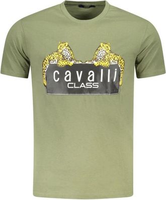 Cavalli Groene Luipaard Grafische Tee - Heren - T-shirts - Groen - 2XL - Katoen - Tops
