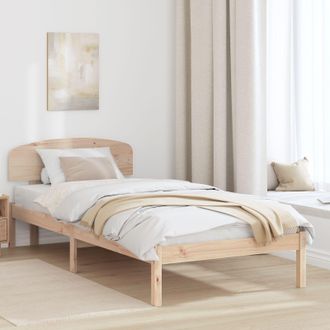 Berkfield Home Bed Frame with Headboard 75x190 cm Solid Wood Pine in Beige