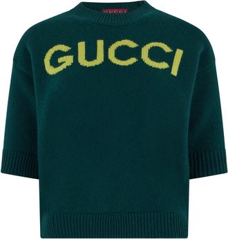 Gucci Round-neck Knitwear, female, Green, Size: S Soft wool top with intarsia