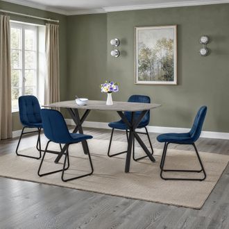 Seconique Athens Concrete Effect Rectangular Dining Set with Lukas Chairs in Blue