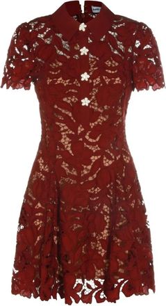 Self Portrait Lace Midi Jurk - Dames - Korte kleedjes - Rood - M - Polyester - Kleedjes