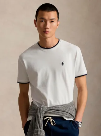 Polo Ralph Lauren Polo Shirt Ralph Lauren - Mens Piqu&eacute;-knit striped-trim T-shirt
