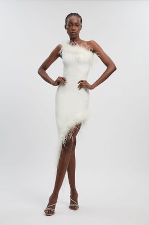 Karen Millen Womens Petite Feather Figure Form Bandage Knit Maxi Dress - White - Size X-Small