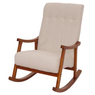 Hhg Silla Mecedora Hhg 862, Sill&oacute;n Relax, Madera Mvg, Tejido Boucl&eacute; (450 G/m&sup2;), Beige, Estructura Con Acabado En Nogal