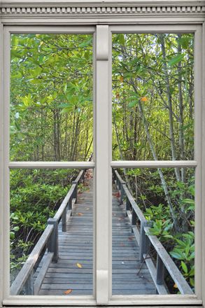 Queence Wandsticker »Brücke im Wald« Wandsticker, Wandbild, selbstklebend, 3D, Fenster