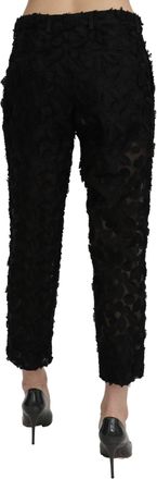Dolce & Gabbana Womens Black Lace Straight Cropped High Waist Pants Polyester Silk