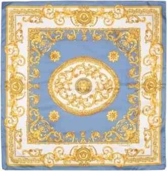 Versace Womens Baroque-Inspired Silk Scarf In Grey, White, And Gold