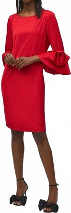 Joseph Ribkoff Satin Ruffle Sleeve Straight Dress In Lipstick Red