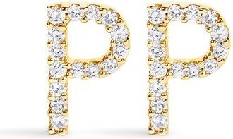 House of Brilliance 10K Gold 1/10 Cttw Diamond Initial A to Z Stud Earring in Yellow Gold | P at Nordstrom