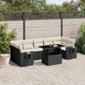 vidaXL Set De Sof&aacute;s De Jard&iacute;n 8 Piezas Y Cojines Rat&aacute;n Sint&eacute;tico Negro Vidaxl