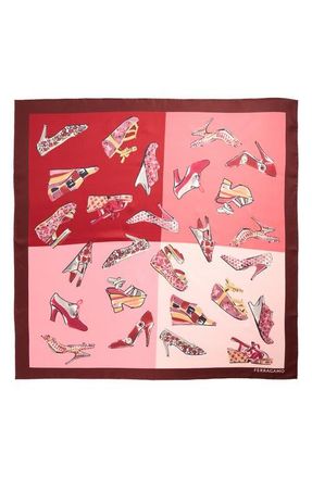 Ferragamo Genio Print Silk Square Scarf in Rose/red at Nordstrom