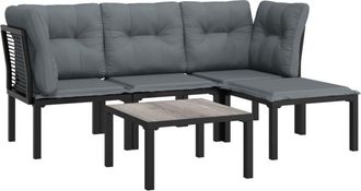 vidaXL Juego De Muebles De Jard&iacute;n 5 Pzas Rat&aacute;n Sint&eacute;tico Negro Y Gris Vidaxl