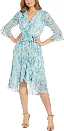 Adrianna Papell Printed Chiffon Wrap Dress In Multi
