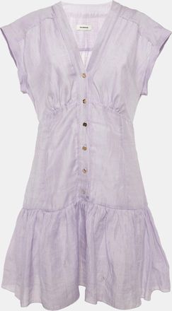 Sandro Lilac Linen Blend V-Neck Mini Dress