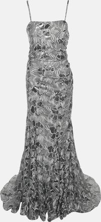 Badgley Mischka Badgley Mishka Silver Sequin Mesh Embellished Dress