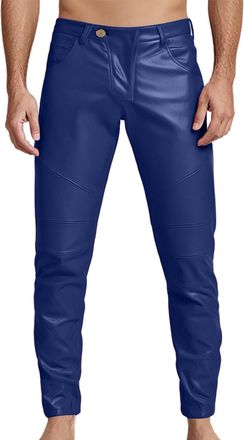 Generic 2025 Trousers Mens Leather Motorcycle Pant Real Hand Made Cowboy Style Cowhide Leather Pant (Blue, 36)