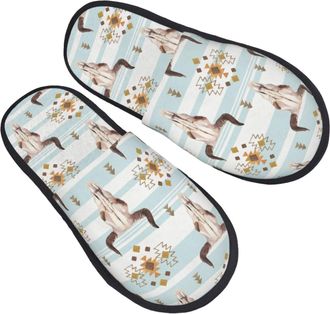 Generic Hotel Slippers Cow Cow Skull Boho Print Breathable Fluffy Slippers Portable Indoor Shoes For Room Home Hotel L