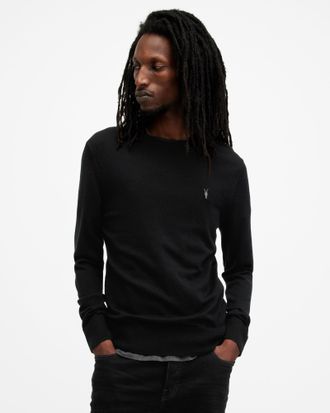 AllSaints Mode Merino Crew Neck Ramskull Jumper