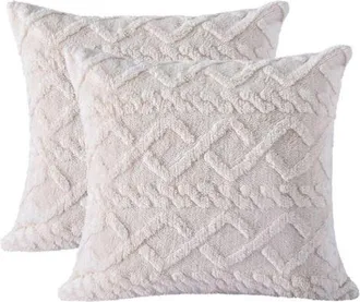 OEM [mai Usato]set Di 2 Morbide Federe Per Cuscini Color Crema E Beige, 45 X 45 Cm, Federe Quadrate In Stile Boh&eacute;mien Con Federe Corte E Quadrati In Finta