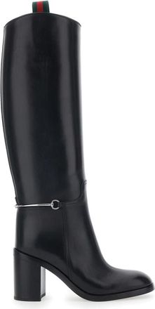Gucci Slim Horsebit Boot - Dames - Laarzen met Hak - Zwart - 40 EU - Leer - Schoenen