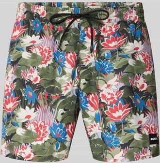 HUGO BOSS Regular Fit Badeshorts mit Allover-Muster Modell PIRANHA in Gruen, Gr&ouml;&szlig;e XXL