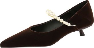 Generic Womens Pumps Stiletto High Heel 3cm Detachable Pearl Chain Pointed Toe Suede Wedding Shoes for Bride Prom Party (Brown,4.5)