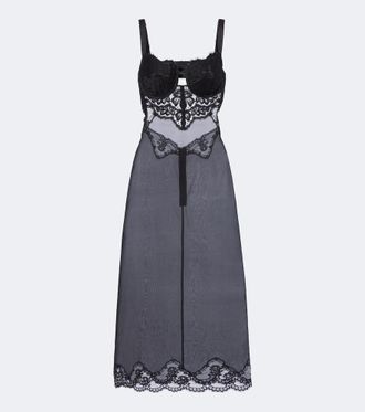 Dolce & Gabbana Lace-trimmed silk-blend midi dress