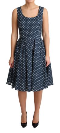 Dolce & Gabbana Womens Polka Dot Dress Aline Sleeveless - Dark Blue Cotton - Size EU 40 (Womens)