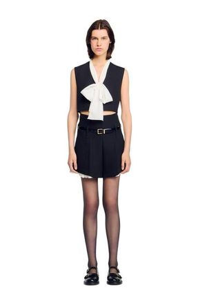 Sandro Bow neck crop top in Black at Nordstrom, Size X-Large