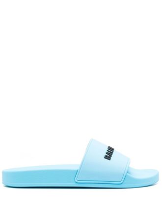 Balenciaga raised-logo slides - women - Silicone/Rubber/Rubber - 37 - Blue