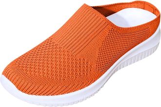 Generic Womens Casual Shoes Breathable Mesh Walking Shoe Solid Color Lightweight Low Wedge Heel Stylish Comfortable Slip On Shoes Outdoor Sports Orange