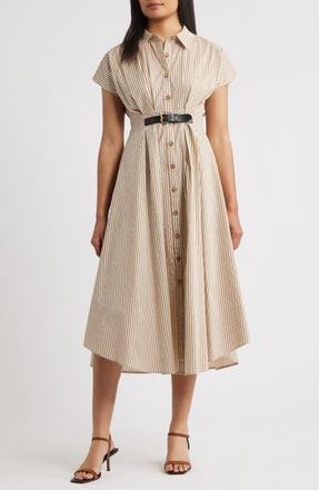 ZOE AND CLAIRE Stripe Belted Detail Cotton Shirtdress in Brown at Nordstrom Rack, Size X-Small