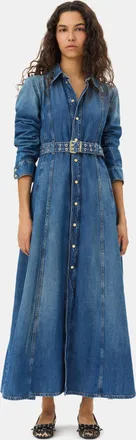 Ganni Blue Belted Maxi Dress - Size 8/10 Organic Cotton