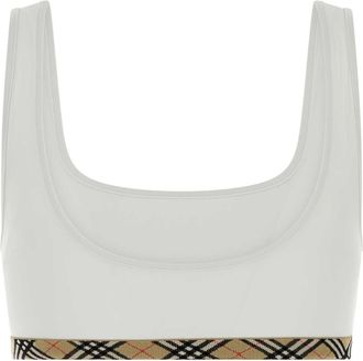 Burberry Stretch Nylon with Tartan Trim Bikini Top - White