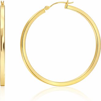 MAX + STONE Solid 14K Yellow Gold Square-Tubed Round Hoop Earrings Small to Large 16MMto40MM