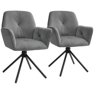 TecTake Swivel Chair Lenia Set Of 2 - Velvet Look Anthracite/Black in Dark Grey | Size: 2 Pack