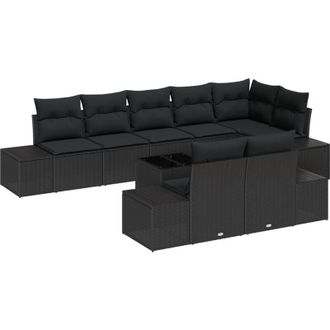 vidaXL Vidaxl - Conjunto De Sof&aacute; De Jard&iacute;n Con Coj&iacute;n 9 Pcs Negro Polirat&aacute;n