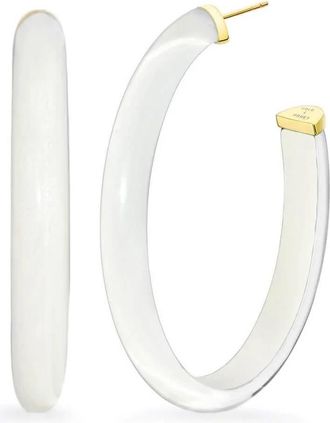 Gold & Honey Womens Xl Oval Illusion Neutral Lucite Hoop Earrings In White