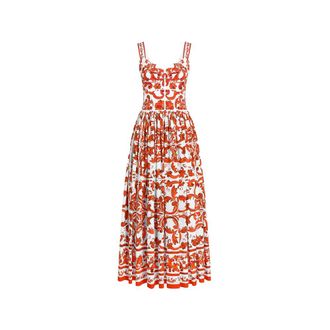 Dolce & Gabbana Majolica-print Long Poplin Dress