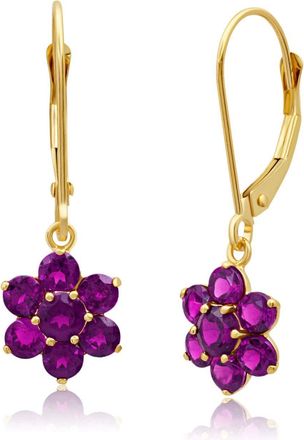 MAX + STONE Solid 14K Yellow or White Gold Gemstone Flower Shape Dangle Earrings