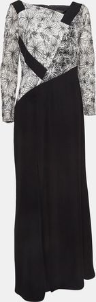 Tadashi Shoji Black/white Crepe & Lace Full Sleeve Maxi Dress