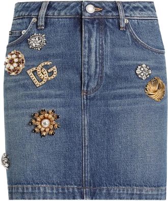 Dolce & Gabbana Minigonna denim con decorazione - Blu