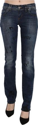 John Galliano Blauwe Krant Print Skinny Denim Broek - Dames - Skinny Jeans - Blauw - W26 - Denim - Jeans