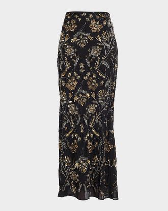 Veronica Beard Medina Hand-Beaded Georgette Skirt